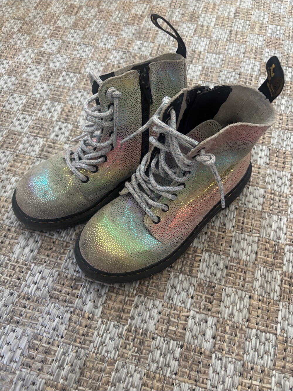 DR MARTENS Iridescent Holographic Lace-Up Boots - Silver